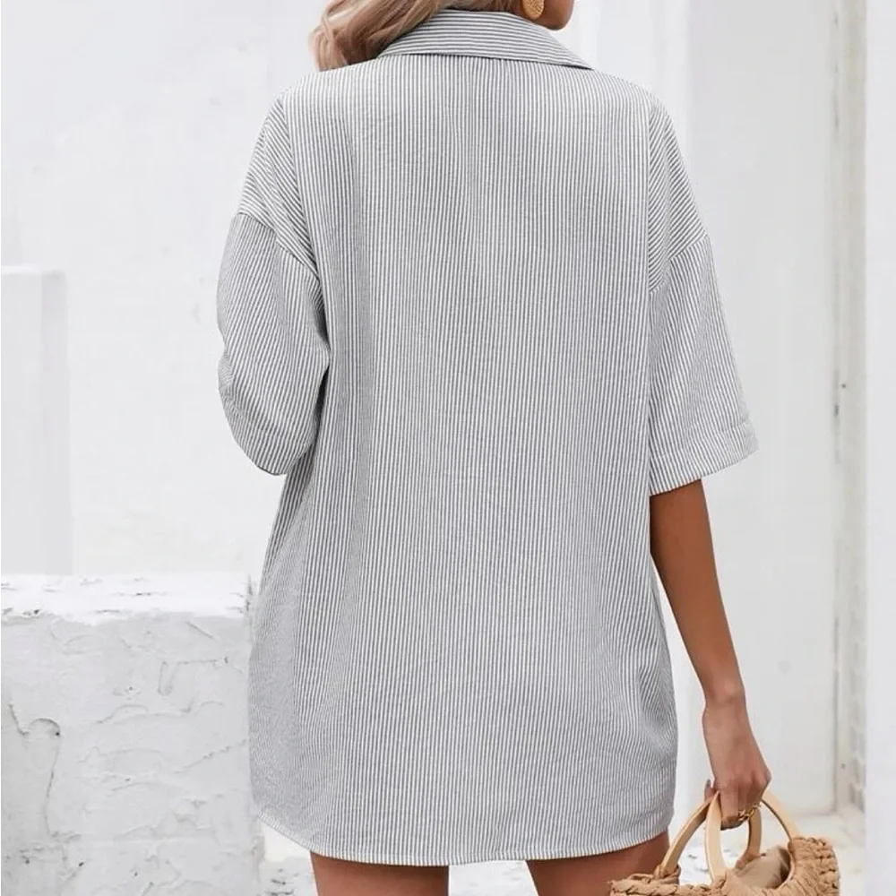 Striped oversized Button Down Shirt shorts set - Picture 6 of 6